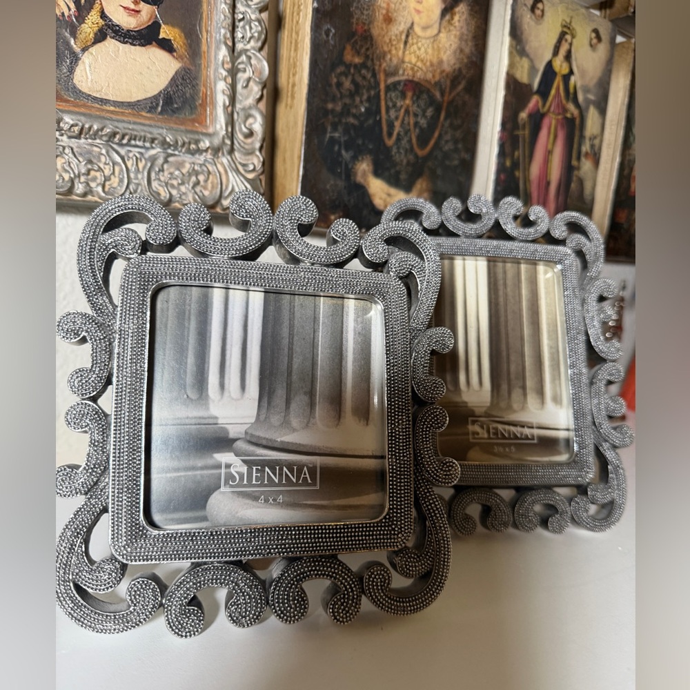 Sienna Ornate Silver Beaded Scroll Picture Frames 4x4 & 3.5x5‎ Set